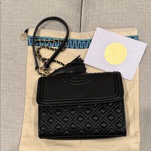 Tory Burch black  Quilted Leather Shoulder Bag